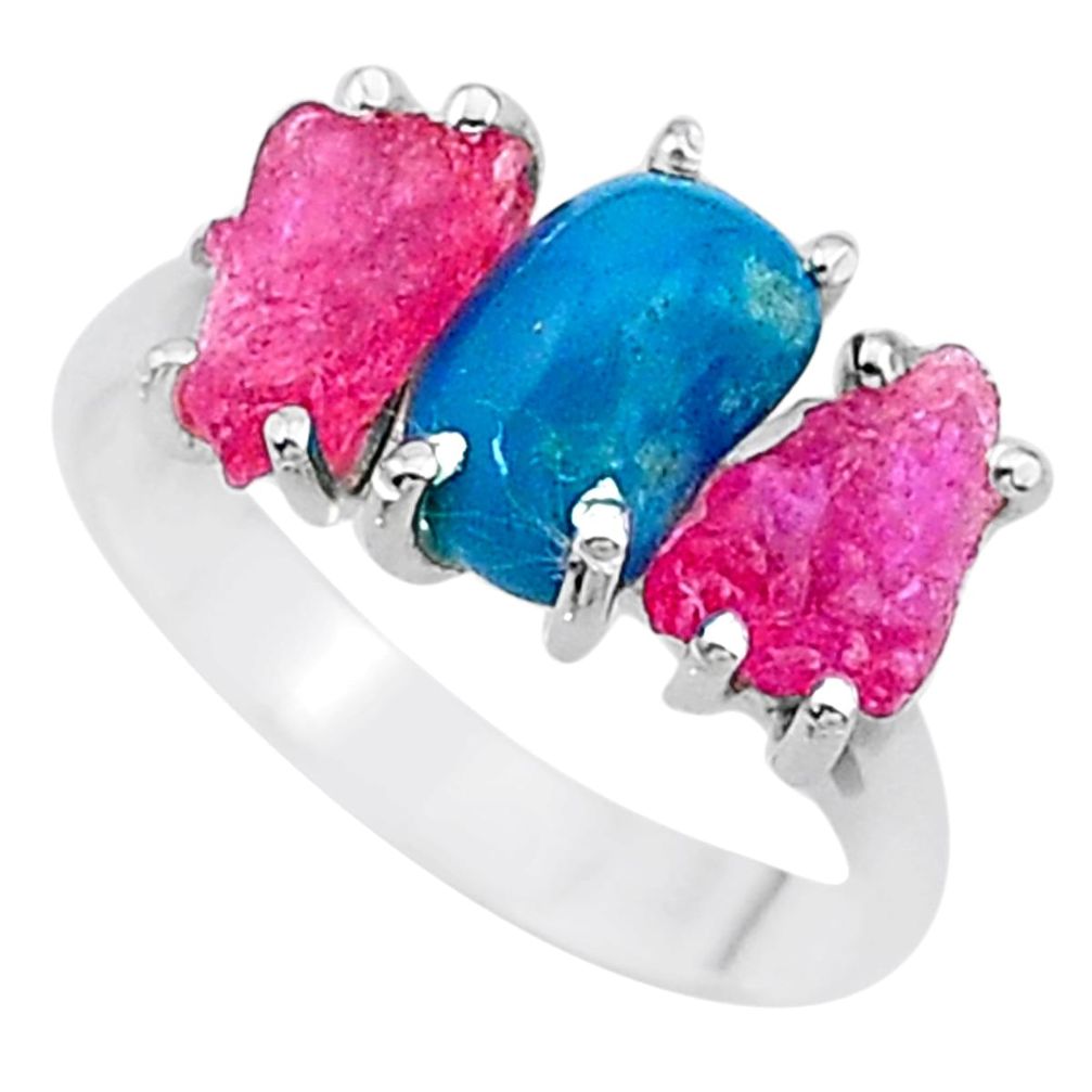 925 silver 8.73cts natural blue raw turquoise ruby rough ring size 8 t15037