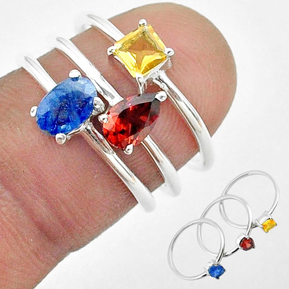 925 silver 2.82cts natural blue sapphire citrine garnet 3 rings size 6 t50909