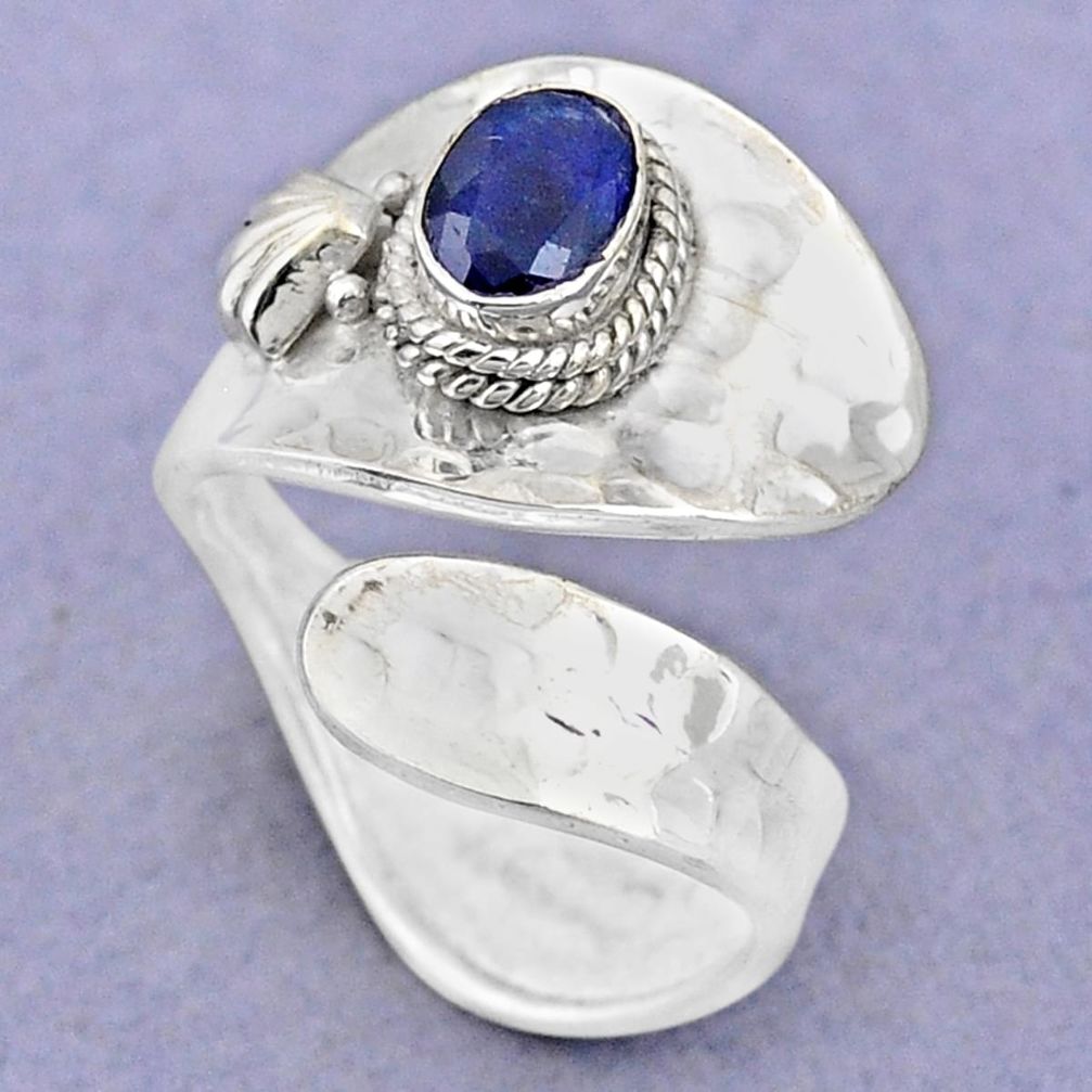 925 silver 1.54cts natural blue sapphire oval adjustable ring size 6.5 t88098