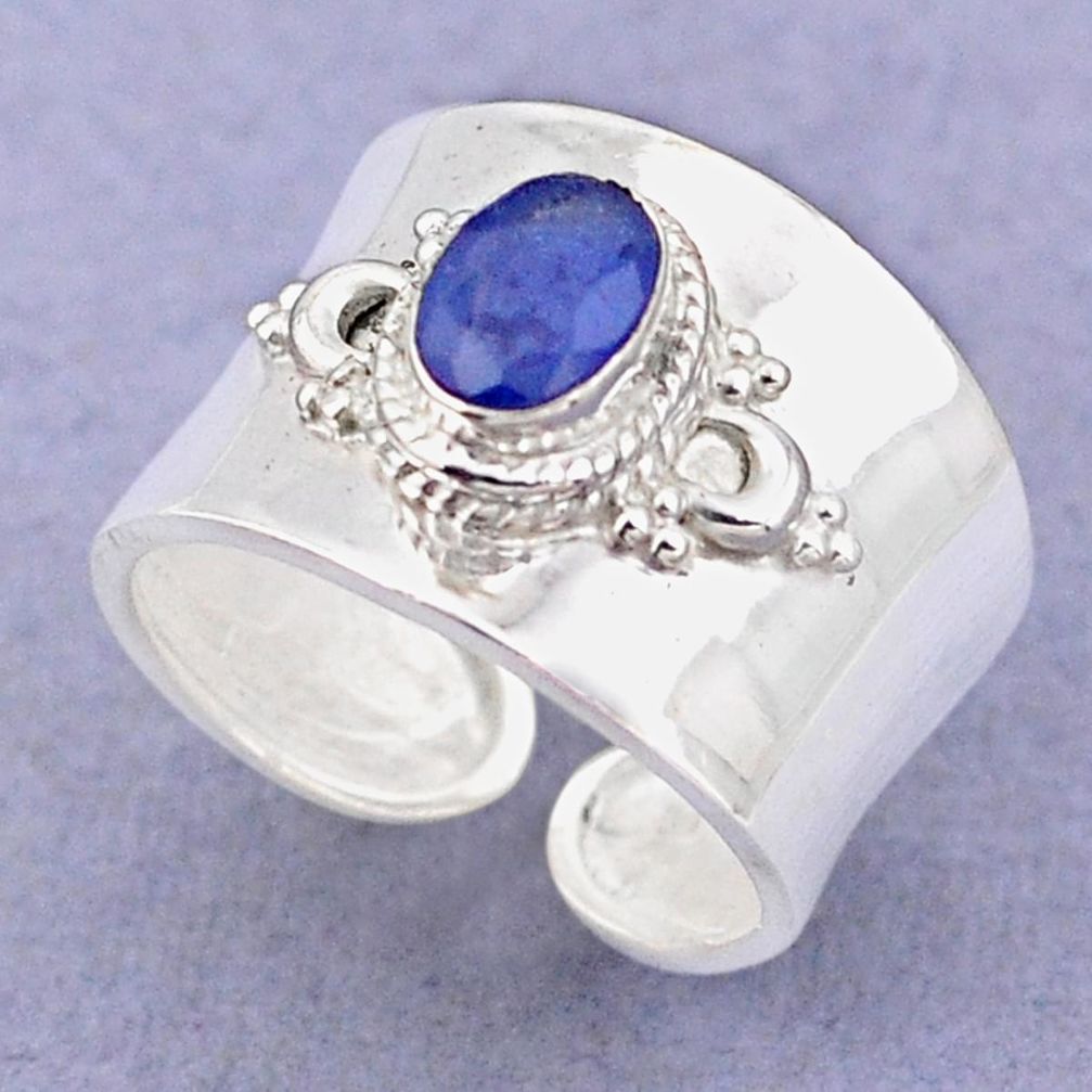 925 silver 1.41cts natural blue sapphire oval adjustable ring size 6.5 t88219