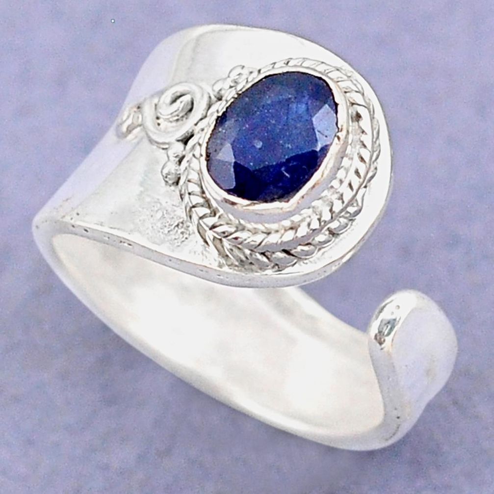 925 silver 1.45cts natural blue sapphire oval adjustable ring size 7.5 t88239