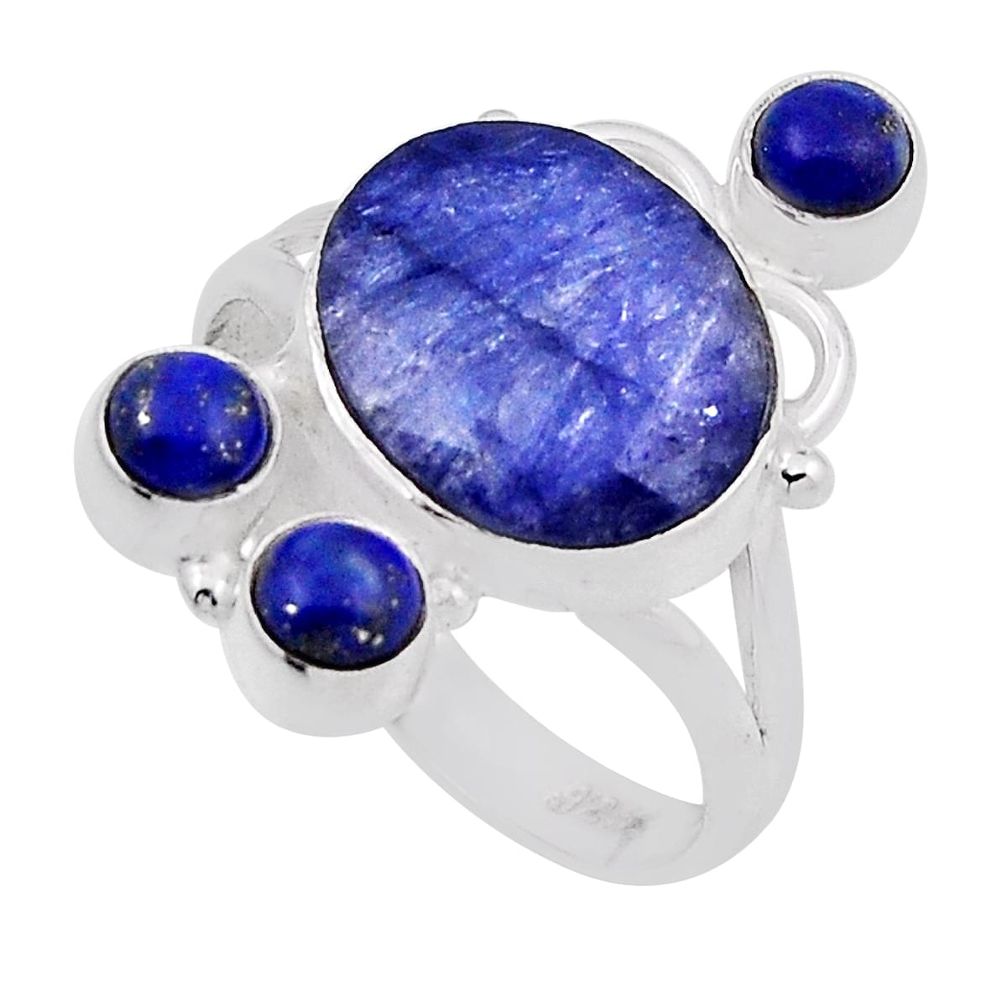 925 silver 6.03cts natural blue sapphire oval lapis lazuli ring size 6.5 n28619