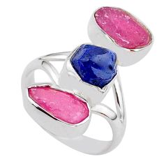 925 silver 14.90cts natural blue sapphire raw ruby rough ring size 8 t37687