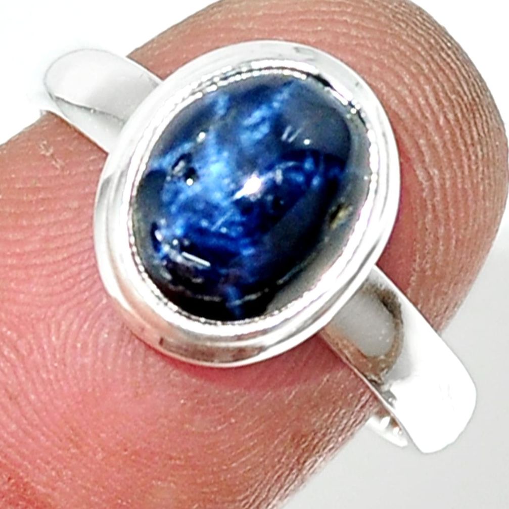 925 silver 4.27cts natural blue star sapphire oval solitaire ring size 7 r34850