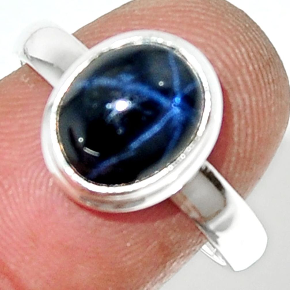 925 silver 4.51cts natural blue star sapphire oval solitaire ring size 8 r34872