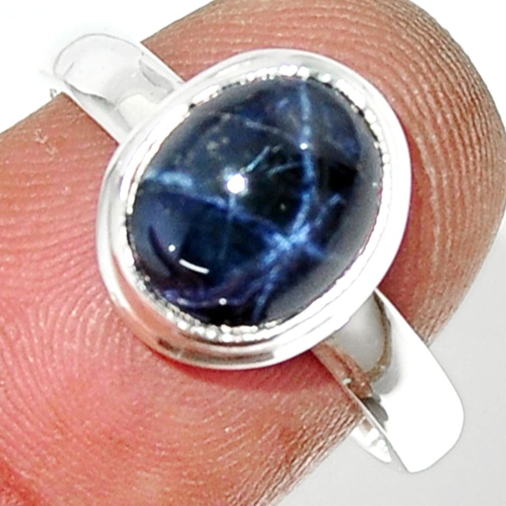 925 silver 4.51cts natural blue star sapphire oval solitaire ring size 8 r34879