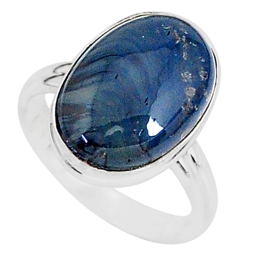 925 silver 9.16cts natural blue swedish slag oval solitaire ring size 8 r95560