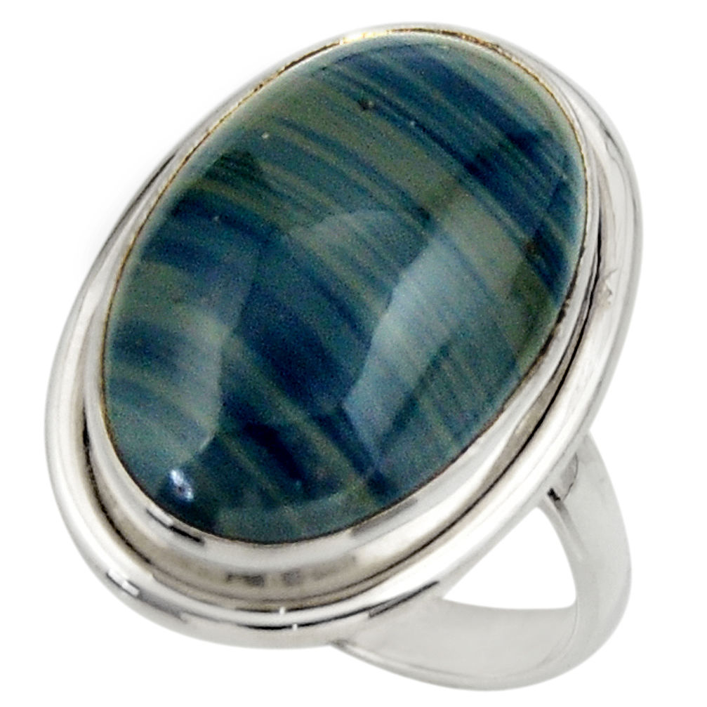 925 silver 15.95cts natural blue swedish slag oval solitaire ring size 9 r28533