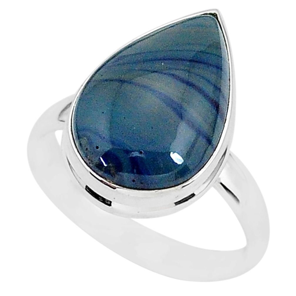 925 silver 9.31cts natural blue swedish slag pear solitaire ring size 10 r95578