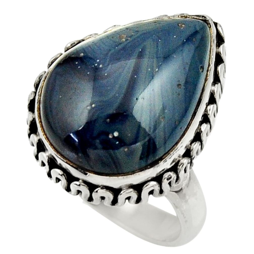 925 silver 12.26cts natural blue swedish slag pear solitaire ring size 7 r28529
