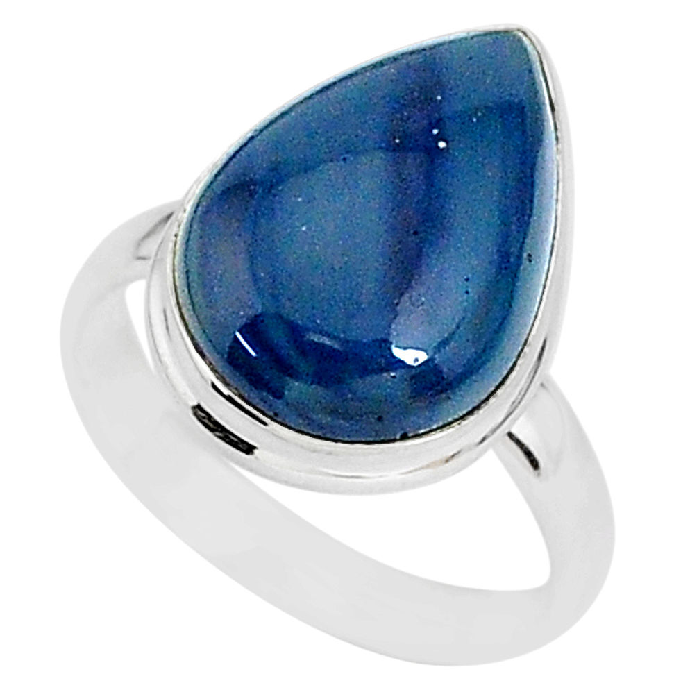 925 silver 9.52cts natural blue swedish slag pear solitaire ring size 9 r95558