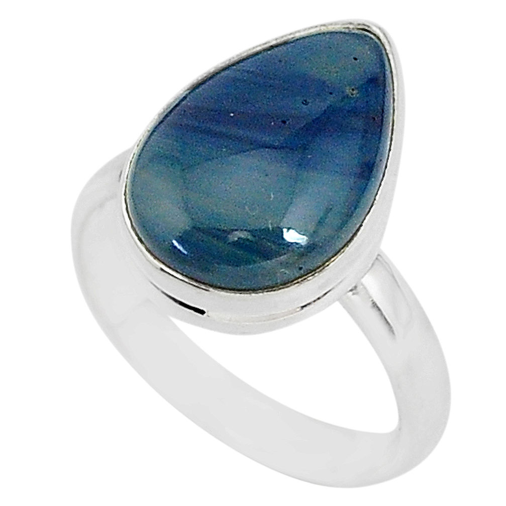 925 silver 8.28cts natural blue swedish slag pear solitaire ring size 9 r95569