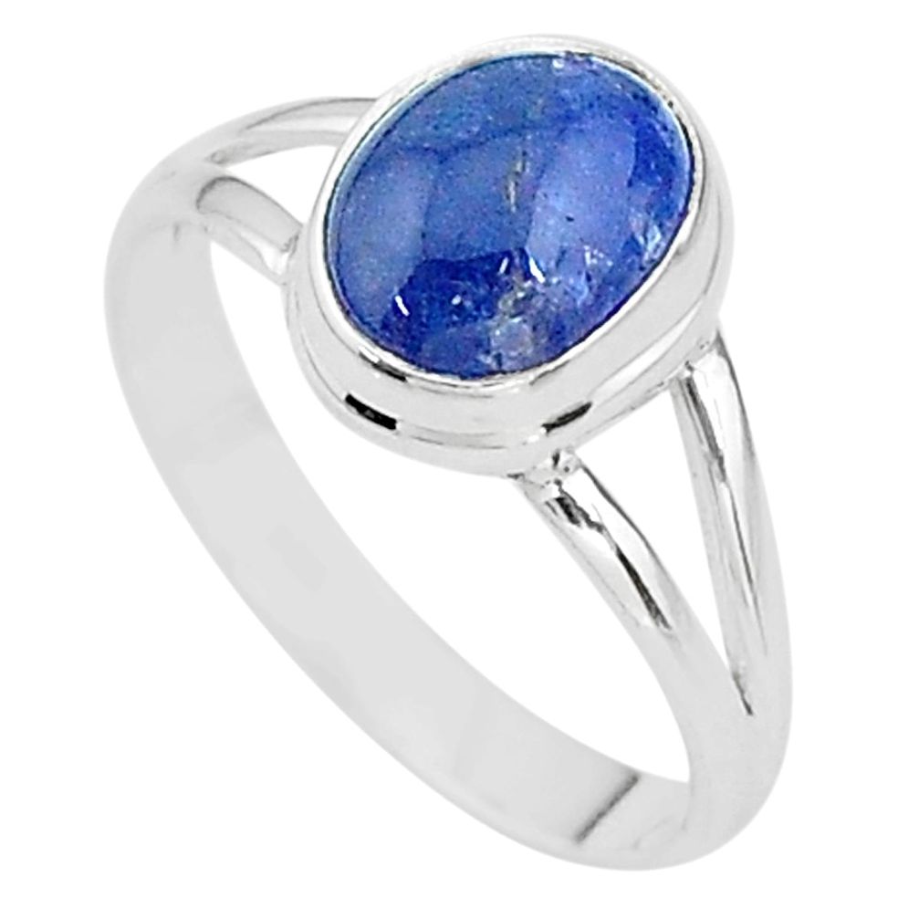 925 silver 4.06cts natural blue tanzanite oval solitaire ring size 9 t13008