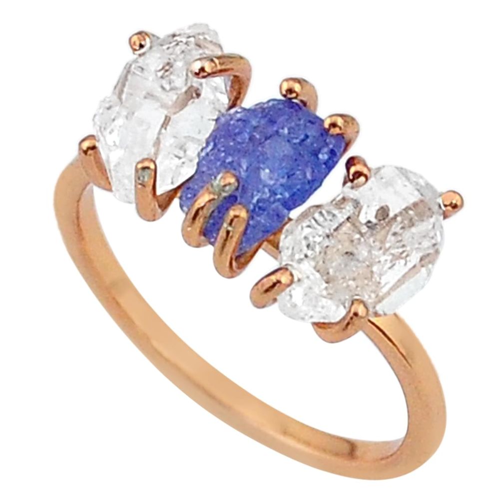6.64cts natural blue tanzanite raw 14k rose gold handmade ring size 8 t14015