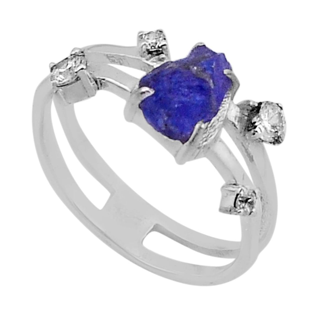 925 silver 3.10cts natural blue tanzanite rough fancy topaz ring size 8 n48773