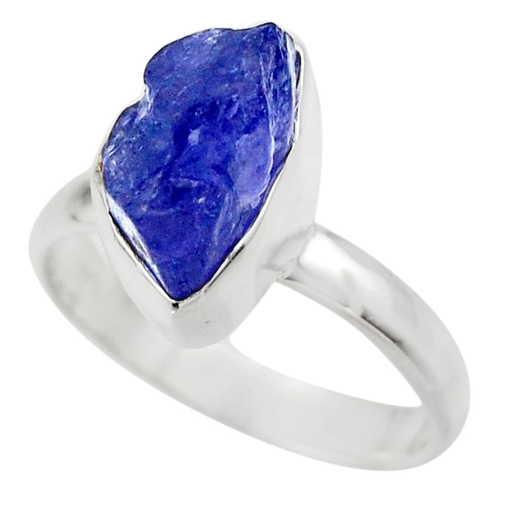925 silver 6.03cts natural blue tanzanite rough solitaire ring size 7.5 r29589