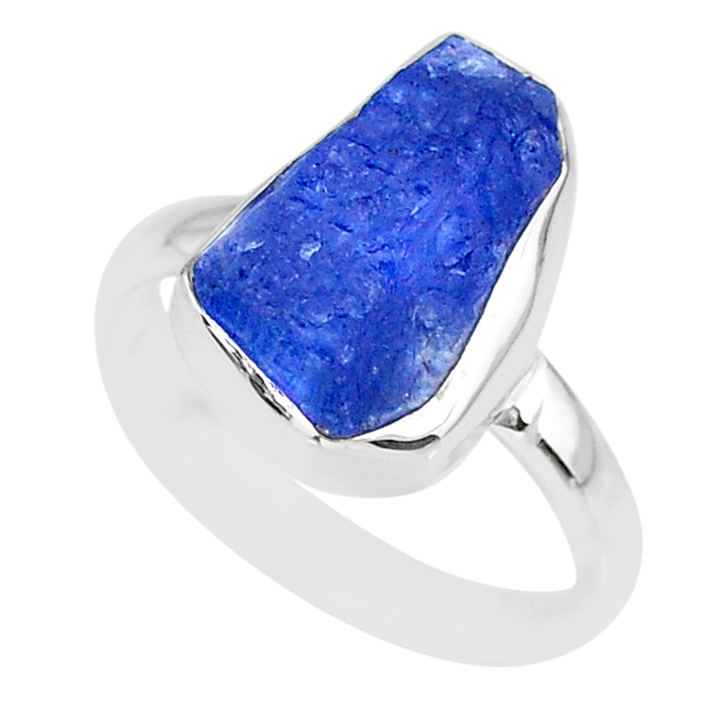 925 silver 7.41cts natural blue tanzanite raw solitaire ring size 8.5 r91804