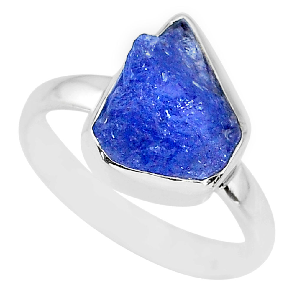 925 silver 5.84cts natural blue tanzanite raw solitaire ring size 8.5 r91839