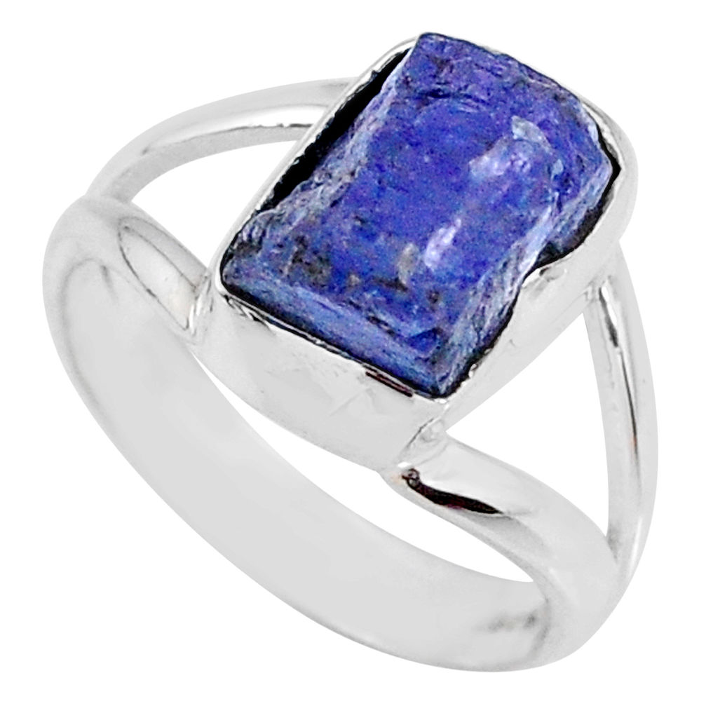925 silver 5.54cts natural blue tanzanite rough solitaire ring size 6 r61875