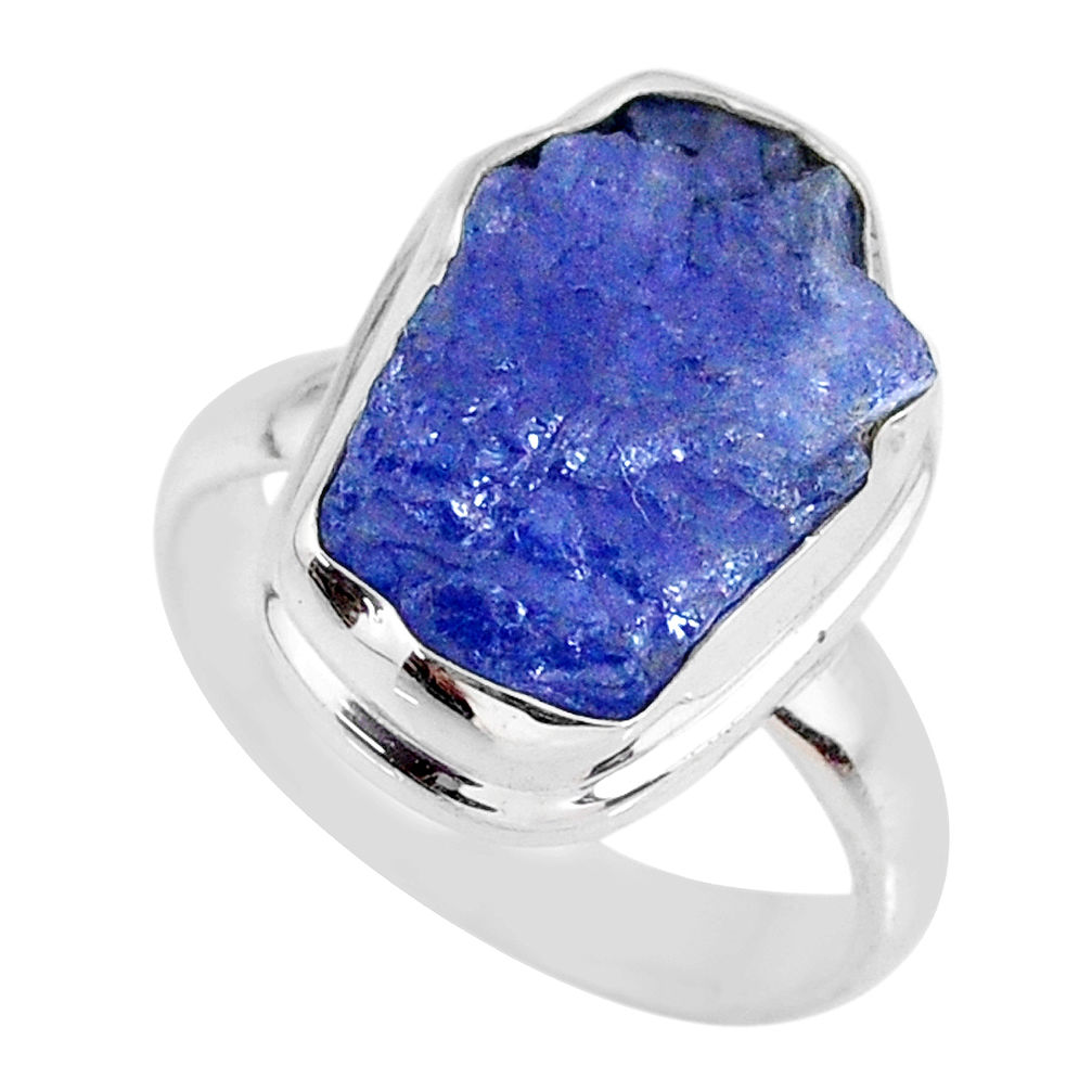 925 silver 7.40cts natural blue tanzanite rough solitaire ring size 7 r61836