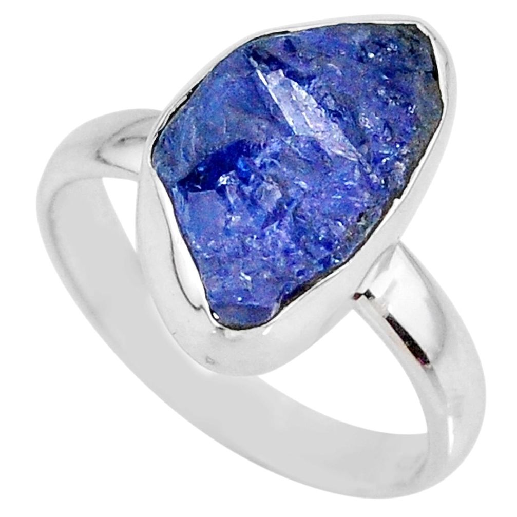 925 silver 5.81cts natural blue tanzanite rough solitaire ring size 8 r61869
