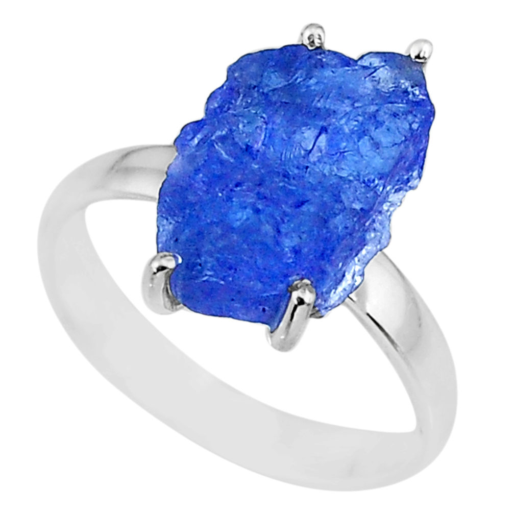 925 silver 6.27cts natural blue tanzanite raw solitaire ring size 8 r91789