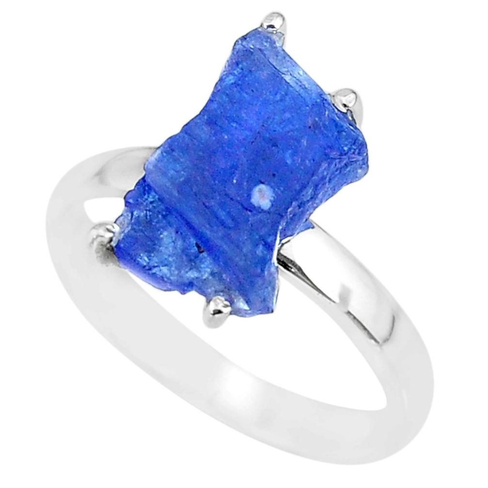 925 silver 6.56cts natural blue tanzanite raw solitaire ring size 9 r91775