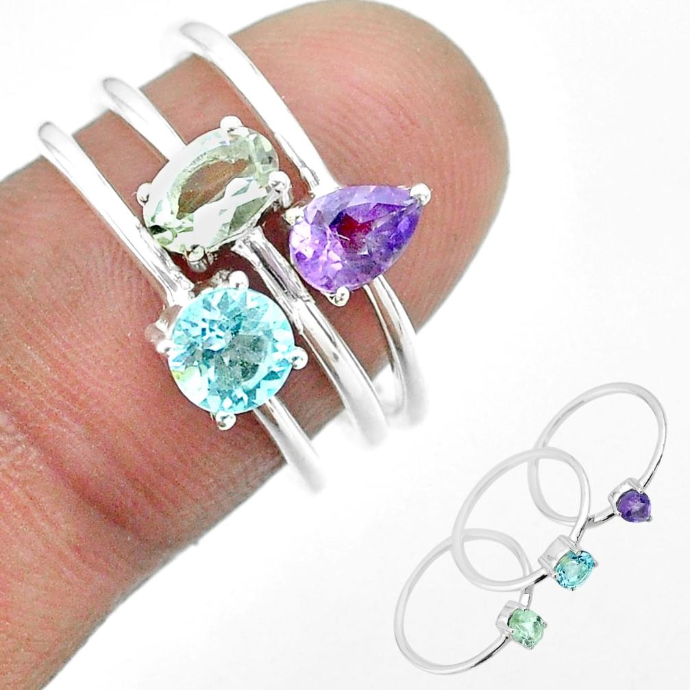 925 silver 2.97cts natural blue topaz amethyst 3 rings jewelry size 7 t51127