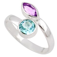 925 silver 3.12cts natural blue topaz amethyst adjustable ring size 8.5 t85698