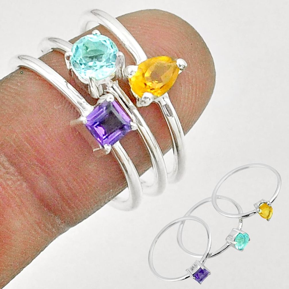 925 silver 2.97cts natural blue topaz amethyst citrine 3 rings size 8 t51496