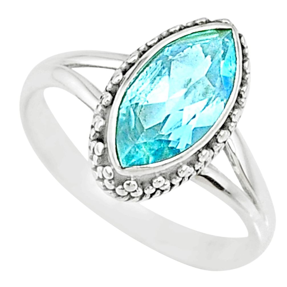 925 silver 3.93cts natural blue topaz marquise solitaire ring size 7 r74724