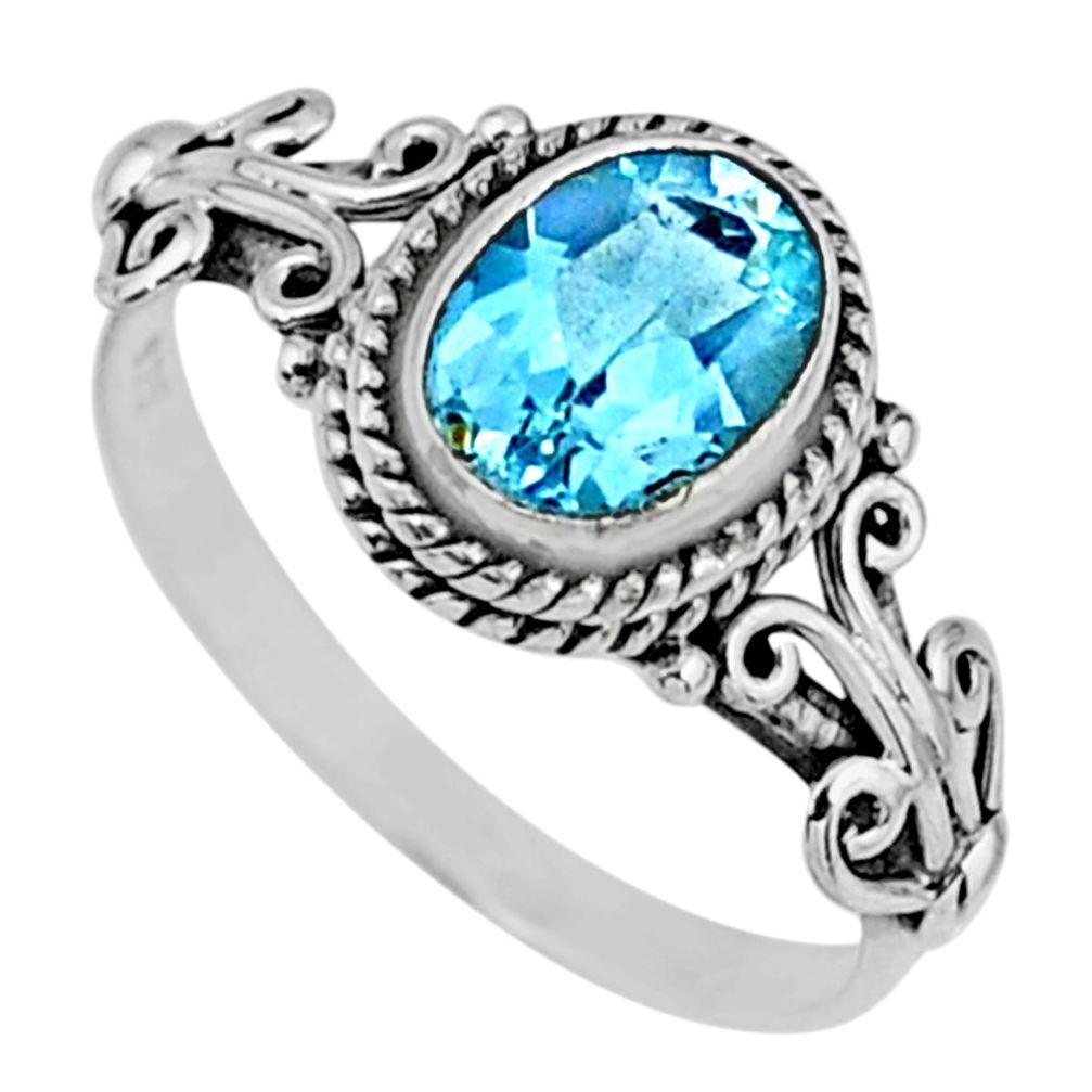 925 silver 2.12cts natural blue topaz oval shape solitaire ring size 8.5 r57464