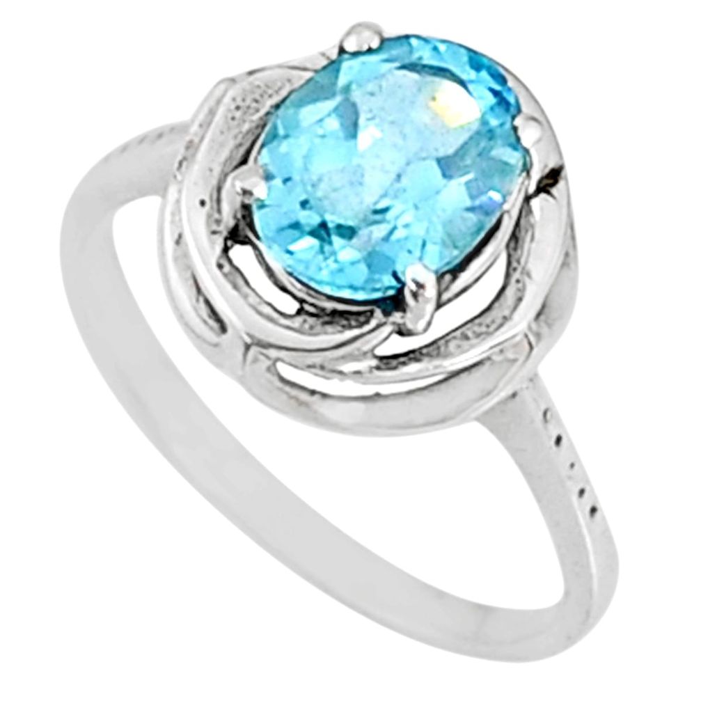 925 silver 3.29cts natural blue topaz oval shape solitaire ring size 8 r68629