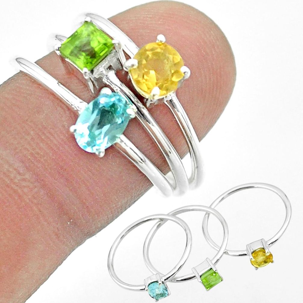 925 silver 2.82cts natural blue topaz peridot citrine 3 rings size 8 t51007