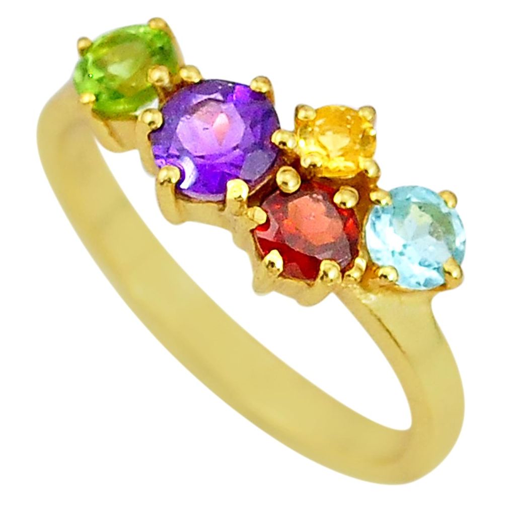 3.24cts natural blue topaz peridot garnet 14k gold handmade ring size 9 t8054