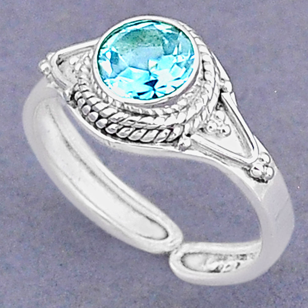 925 silver 2.11cts natural blue topaz round adjustable ring size 8.5 t8518