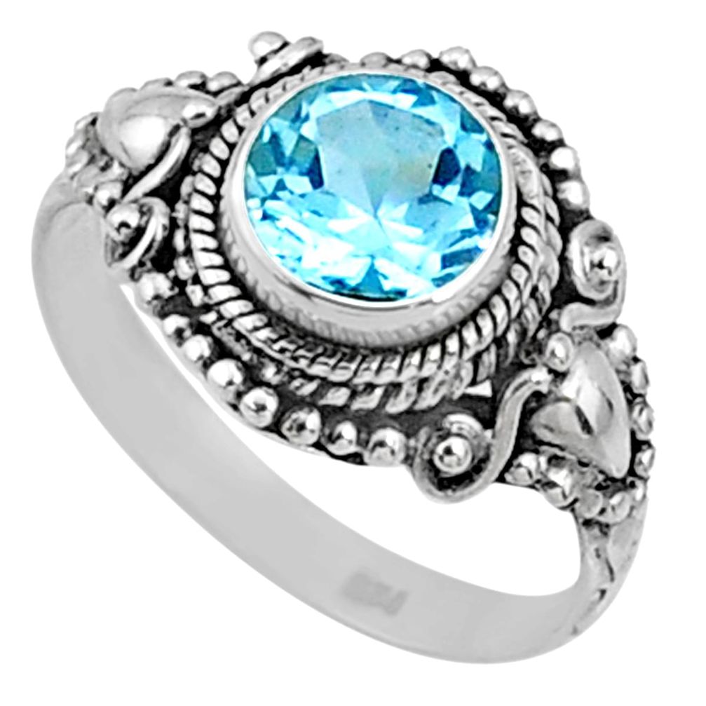 925 silver 2.61cts natural blue topaz round solitaire ring size 7.5 r64984