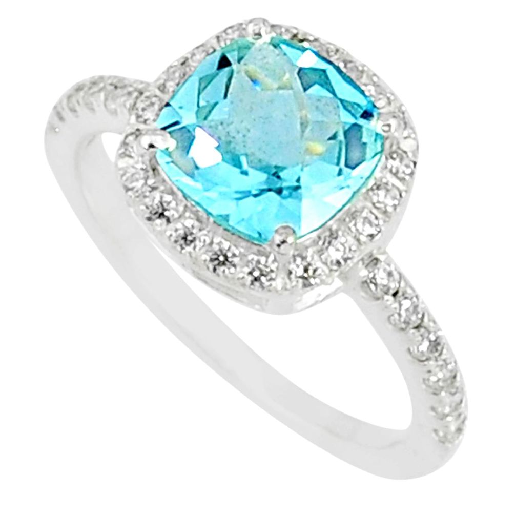 925 silver 4.89cts natural blue topaz topaz cushion solitaire ring size 8 r84048