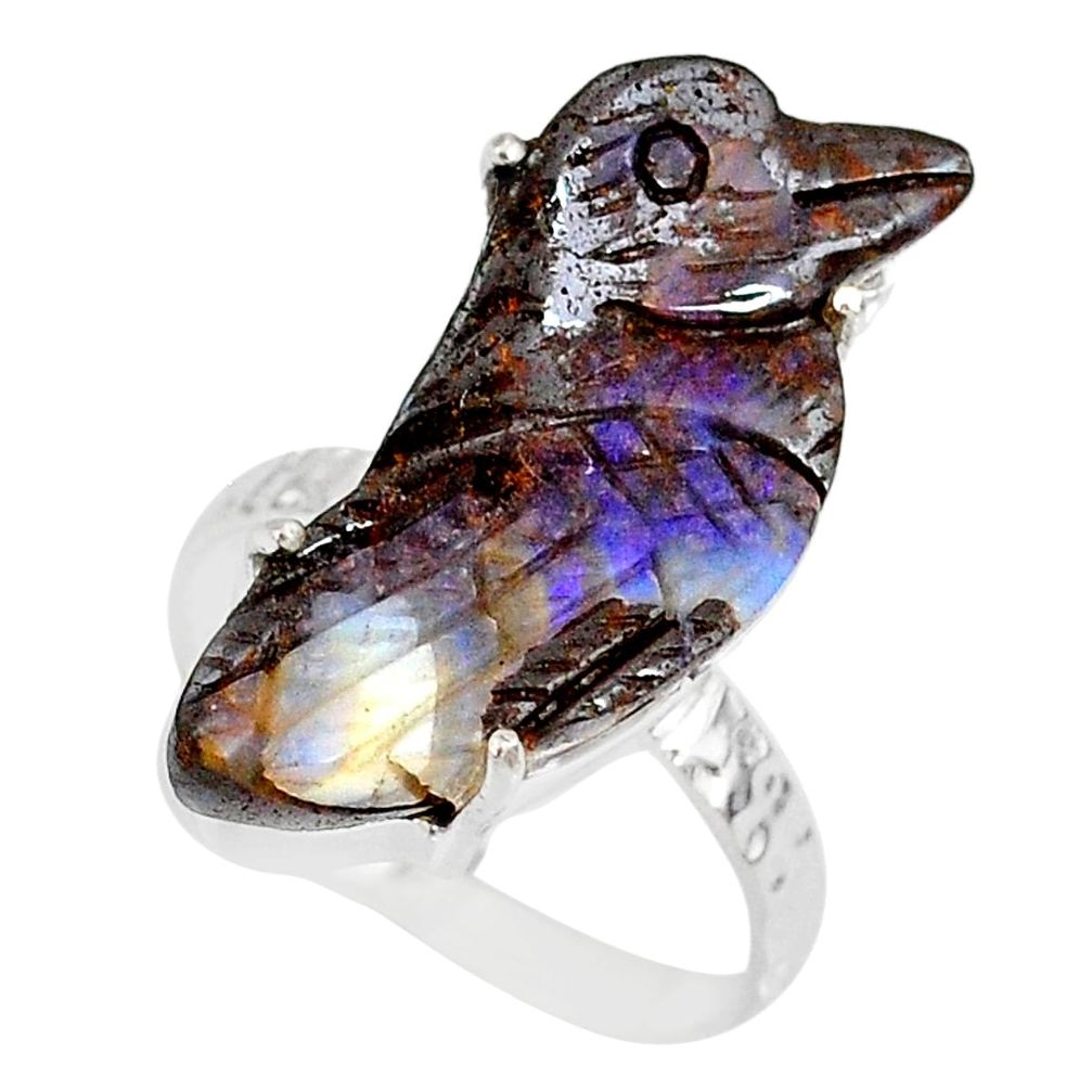 925 silver 15.65cts natural boulder opal carving solitaire ring size 8.5 r79609