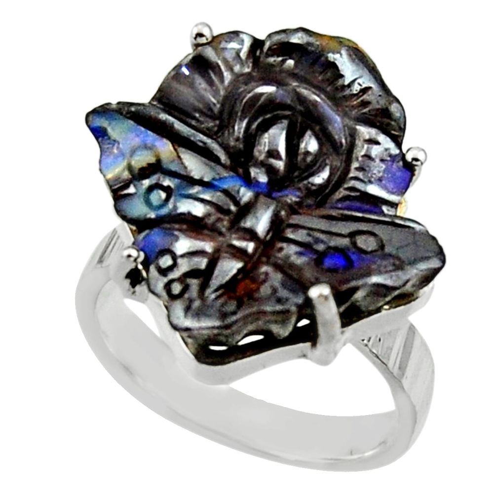 925 silver 20.86cts natural boulder opal carving solitaire ring size 8 r30150