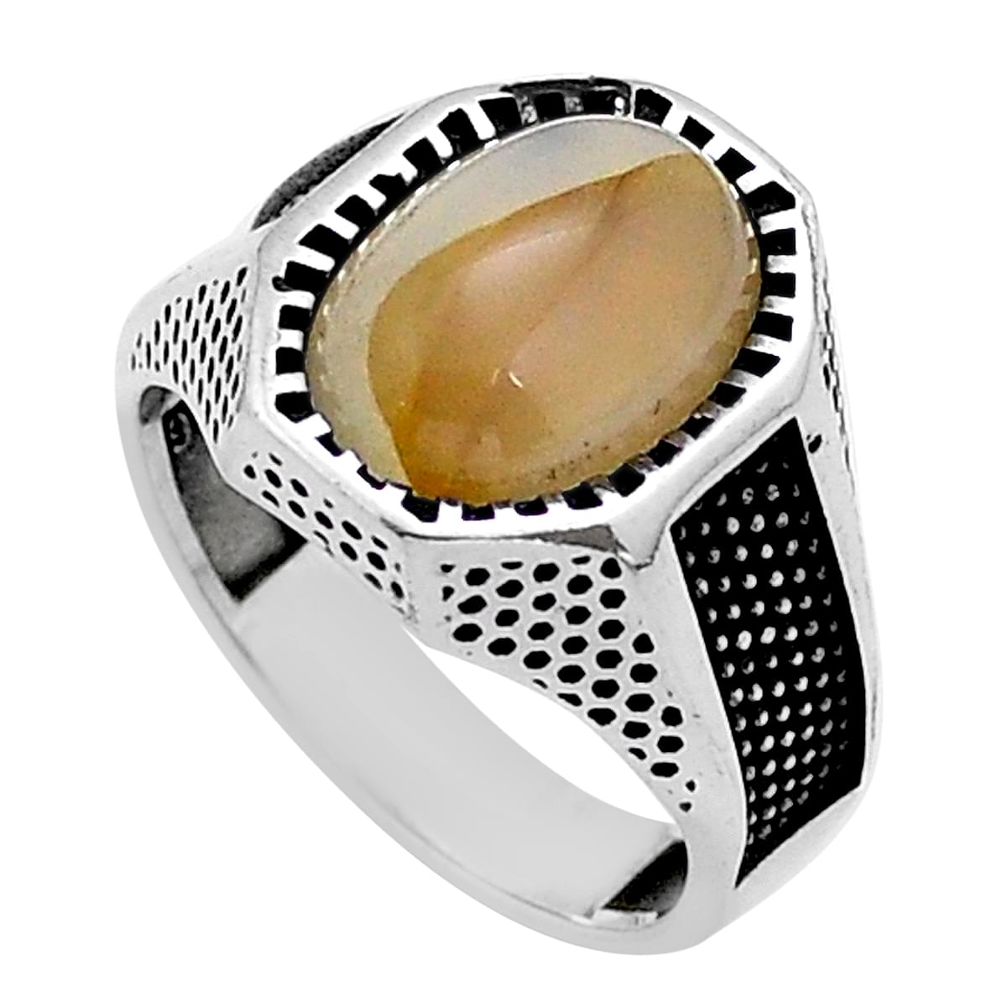 925 silver 6.15cts natural brown botswana agate mens ring size 10.5 c28163