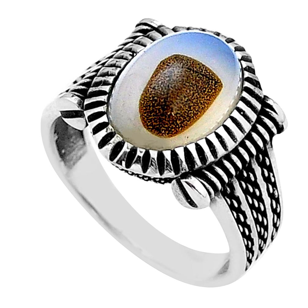 925 silver 6.33cts natural brown botswana agate oval mens ring size 10.5 c28063