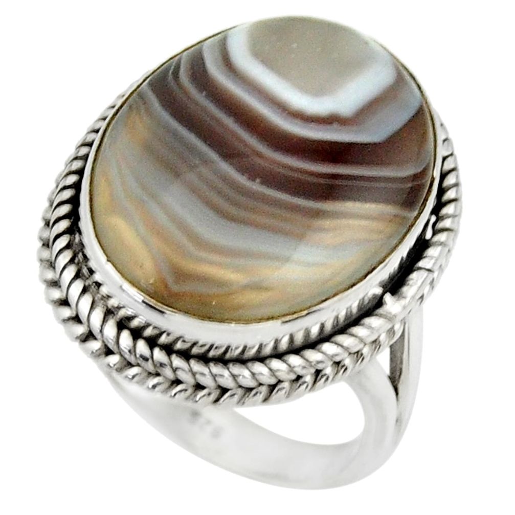 925 silver 16.87cts natural brown botswana agate solitaire ring size 8.5 r28604