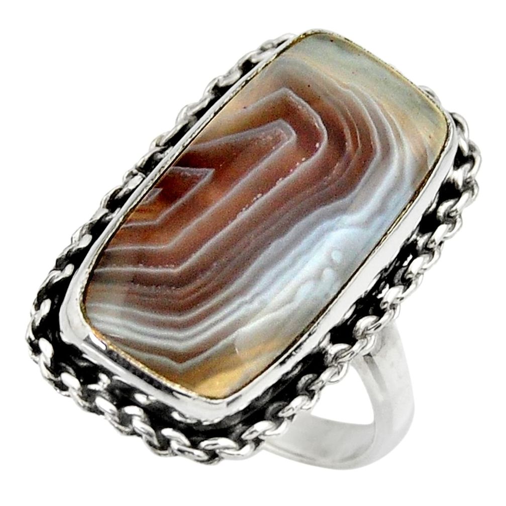 925 silver 15.73cts natural brown botswana agate solitaire ring size 8 r28609