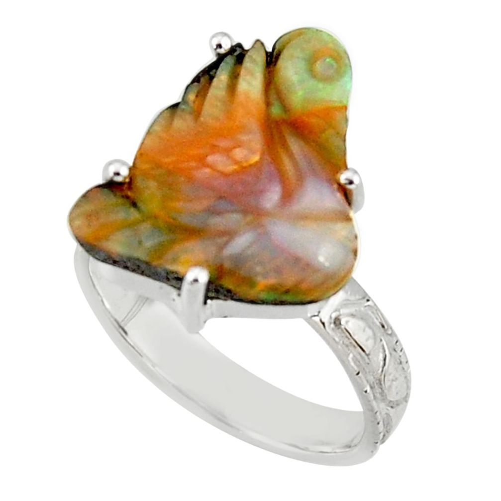 925 silver 12.06cts natural brown boulder opal carving fancy ring size 8 r38352