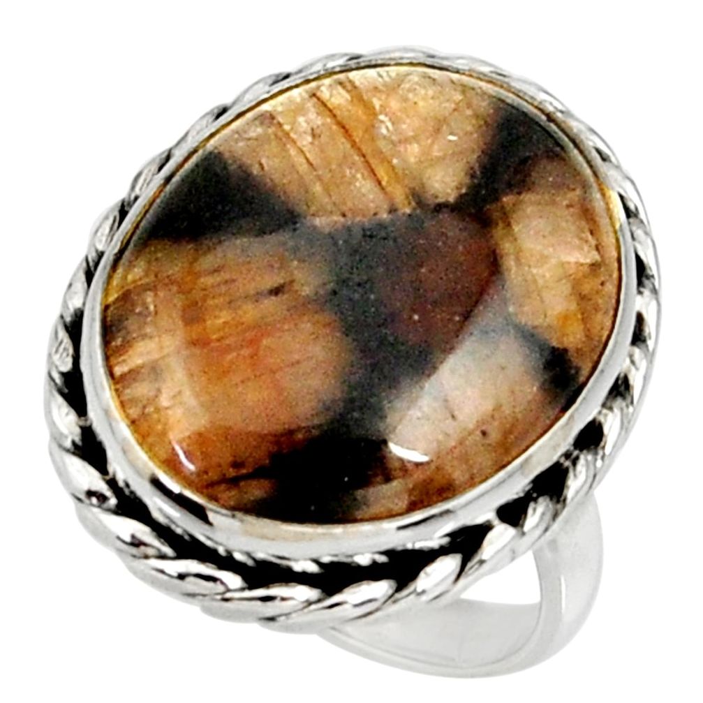 925 silver 16.46cts natural brown chiastolite oval solitaire ring size 7 r28118