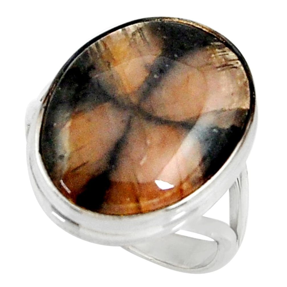 925 silver 16.92cts natural brown chiastolite solitaire ring size 9.5 r28108