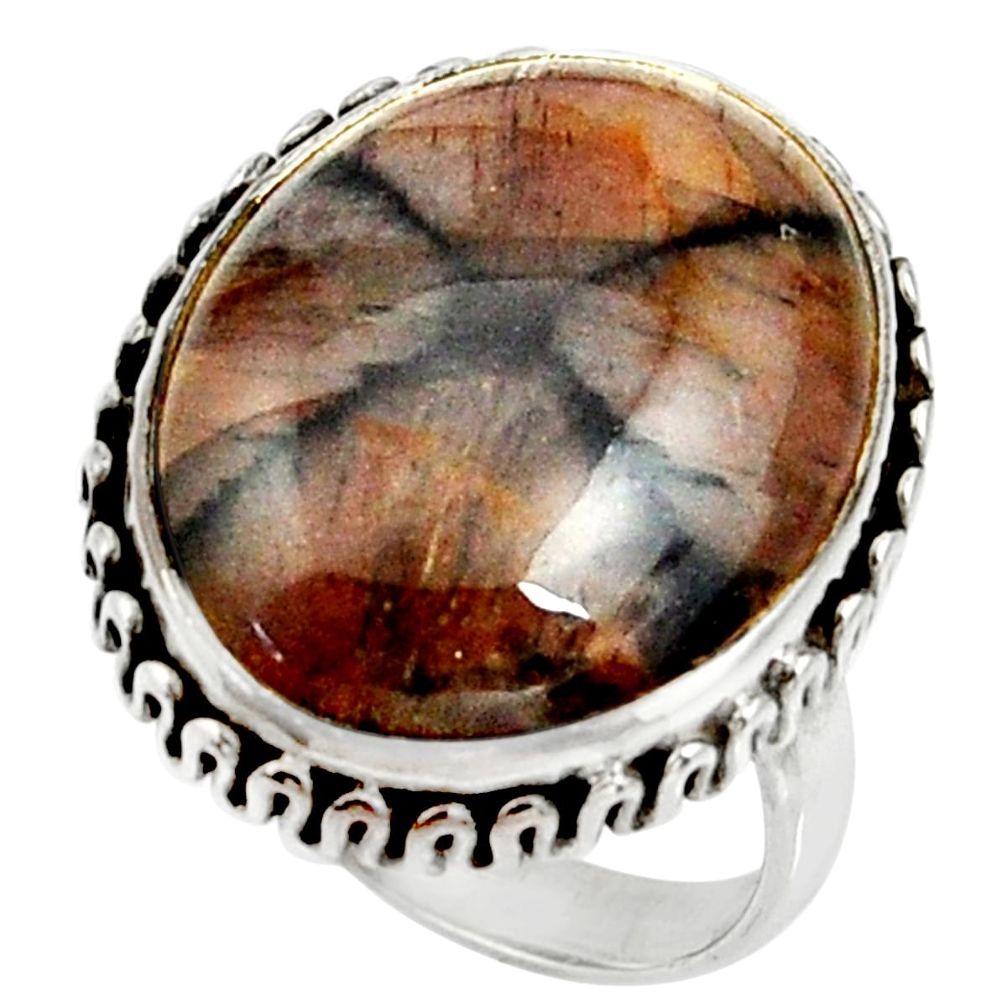 925 silver 16.00cts natural brown chiastolite solitaire ring size 8.5 r28132