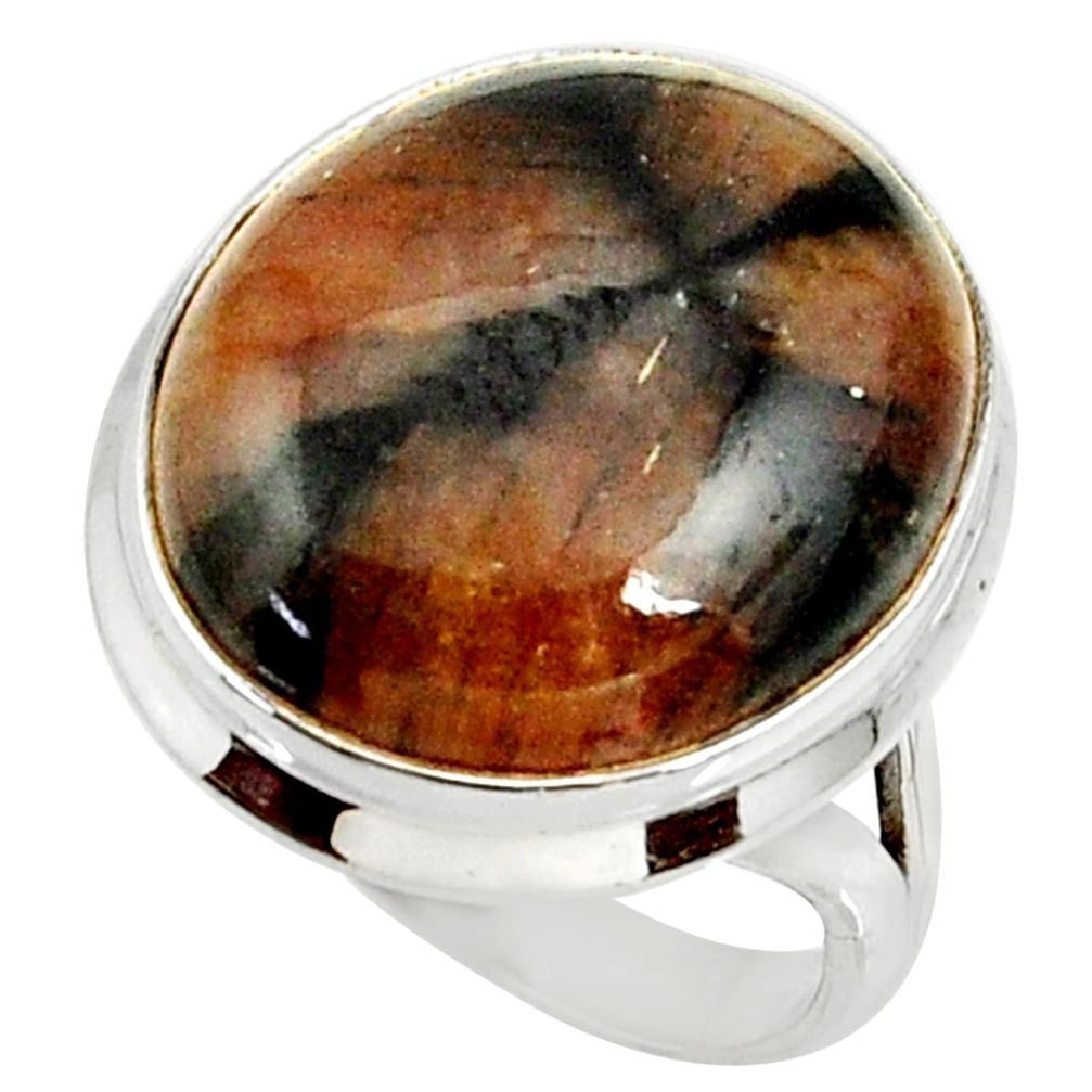 925 silver 19.56cts natural brown chiastolite solitaire ring size 8 r28112