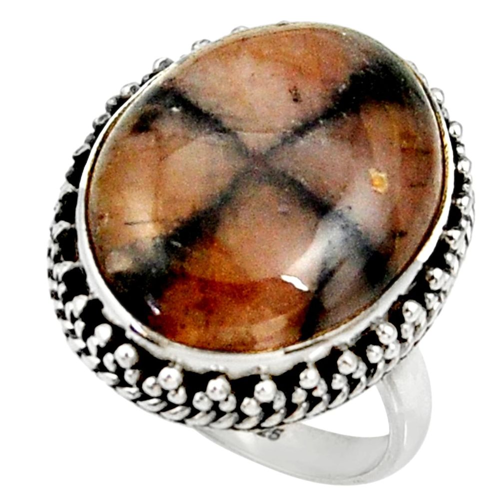 925 silver 19.87cts natural brown chiastolite solitaire ring size 8 r28116